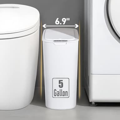 5 Gallon Motion Senor Bathroom Trash Can with Lid, Automatic Garbage Can Touchless, Smart Plastic Waste Basket for Narrow Spaces, Bathroom, Office, Bedroom, Living Room (White) - Image 2