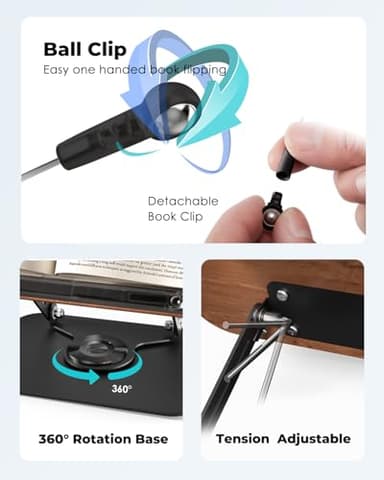 Viozon Book Stand for Reading,Book Holder, Height&Angle Adjustable, 360° Rotating Base, Foldable and Portable, Lightweight for Office, Kitchen, School Textbook, Recipe, Magazine,Kindle,Tablet DW - Image 5