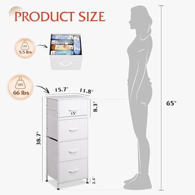 WLIVE Dresser with 4 Drawers, Storage Tower, Organizer Unit, Fabric Dresser for Bedroom, Hallway, Entryway, Closets, Sturdy Steel Frame, Wood Top, Easy Pull Handle, White - Image 3