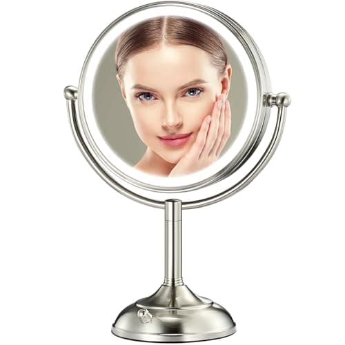 Professional 8.5" Large Lighted Makeup Mirror with Brighter Lights, 1X/10X True HD Magnifying Mirror with 3 Color Dimmable Lights, 90 Shadowless LEDs, 360°Swivel Seamless Vanity Mirror, Pearl Nickel - Image 1