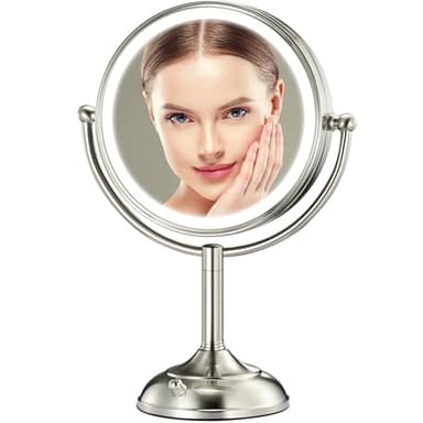 Professional 8.5" Large Lighted Makeup Mirror with Brighter Lights, 1X/10X True HD Magnifying Mirror with 3 Color Dimmable Lights, 90 Shadowless LEDs, 360°Swivel Seamless Vanity Mirror, Pearl Nickel - Image 1