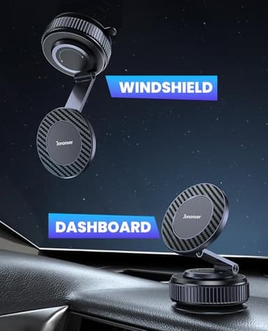 Jononser Car Phone Holder, 360°Adjustable Magnetic Phone Holder for Car, Foldable Suction Cup Phone Mount, Phone Holders for Your Car for iPhone 17/16/15/14/13/12 Series (Carbon Fiber) - Image 2