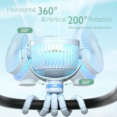 Momcozy Portable Stroller Fan, 8000mAh, 27H Ultra-long Battery Life, Detachable 4 Speed 360°Rotate, LED Night Light with 2 Modes, USB Rechargeable Handheld Cooling Fan for Travel, Car Seat, Bedroom - Image 7