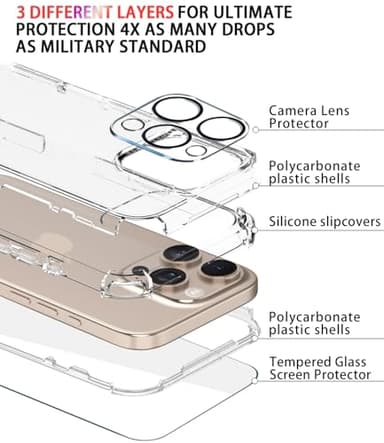 Diverbox for iPhone 16 Pro Max Case [Shockproof] [Dropproof] [Tempered Glass Screen Protector + Camera Protectors] Heavy Duty Protection Phone Case Cover for Apple iPhone 16 Pro Max (Glitter Clear) - Image 5