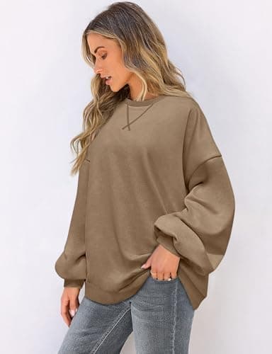 UEU Womens Crewneck Pullover Tops Long Sleeve Shirts Oversized Sweatshirts 2024 Fall Clothes Milk Coffee X-Large - Image 3