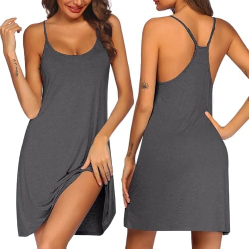 Ekouaer Women's Sleeveless Nightgown Racerback Sleepdress Charcoal Grey - Image 1
