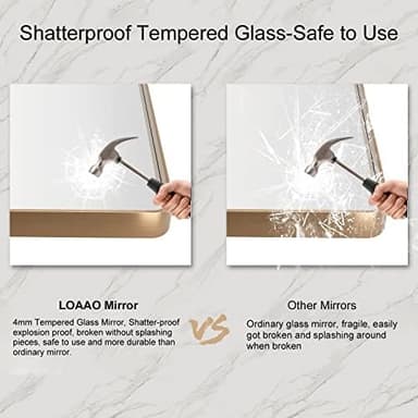 LOAAO 72”X36” Gold Bathroom Mirror, Rounded Rectangle Gold Frame Mirror, Brushed Gold Bathroom Vanity Mirror Wall-Mounted, Anti-Rust, Tempered Glass, Hangs Horizontally or Vertically - Image 7