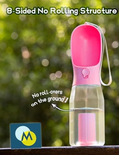 MoonyMars Portable Water Bottle for Dogs, 3 in 1 Pet Travel Bowl Dispenser with Food Treat Container & Poop Bag Holder, Summer Outdoor Walking Hiking Accessories for Large Dog On The Go - Pink, 20oz - Image 3