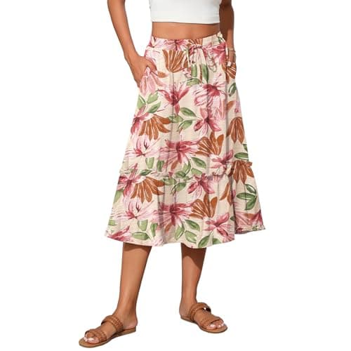 Witsmile Womens Skirts Long Length with Pockets Flowy Skirts for Women Trendy Summer Beach Cover-Ups(FP Pink Green,M) - Image 1