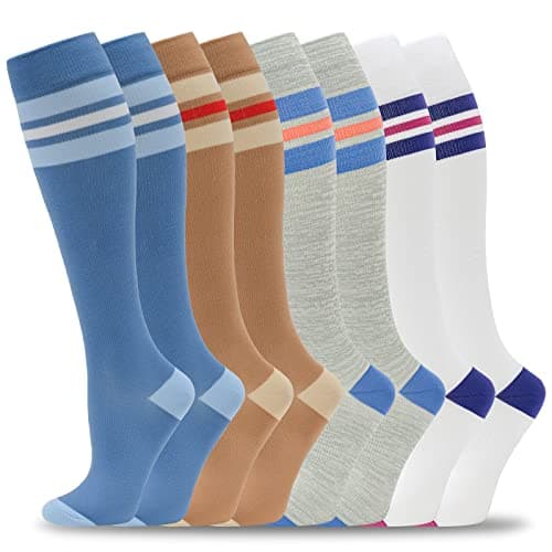 fenglaoda 8 Pairs Compression Socks for Men & Women 20-30 mmHg Knee High Nurse Pregnant Running Medical and Travel Athletic(L/XL,Multi06) - Image 1