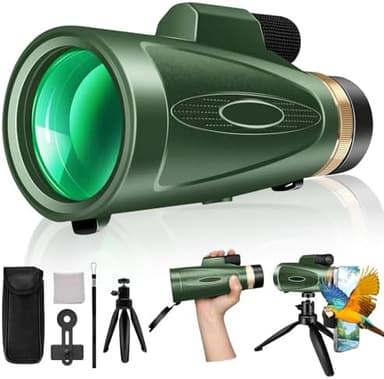 Monocular Telescope 80x100 High Power with Smartphone Adapter Tripod,Larger Vision Monoculars for Adults with BAK4 Prism & FMC Lens, Suitable for Bird Watching Hunting Hiking Camping Wildlife-Green - Image 2