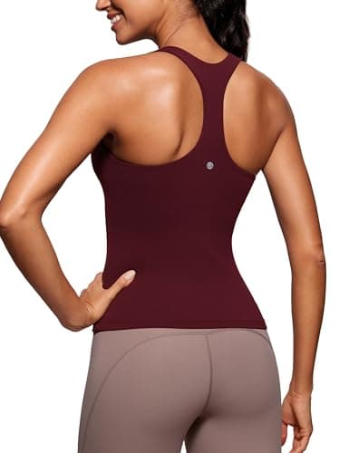 CRZ YOGA Butterluxe Workout Tank Tops for Women Built in Bras Padded - Racerback Athletic Spandex Yoga Camisole Red Merlot Large - Image 1