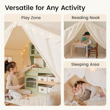 Tiny Land Kids Tent with Mat and Star Lights, Indoor Playhouse for Toddlers, 57"x36"x52" Large Reading Nook for Girls & Boys, Modern Bed Canopy for Kids Room - Image 6