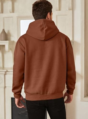 JMIERR Fall Sweatshirts for Mens Comfy Simple Plain Drawstring Hoodies Collar Fleece Long Sleeve with Pockets Hooded Pullovers Casual Loose Fit Shirts Cotton Sweater, US43(L), Chestnut - Image 2