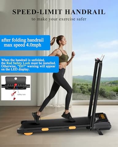 3.5HP Incline Walking Pad Treadmill with Folding Slope Foot & Handrail, Full Screen Display Treadmill for Home, Small Spaces, Double Deck Small Treadmills 300 lb Capacity - Image 2