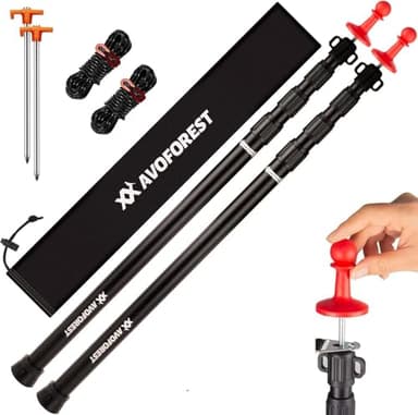 Tarp Poles Heavy Duty Adjustable, AVOFOREST Aviation Aluminum 8.7FT Tent Poles Lengthen and Thicken with Protection Cap Awning Poles Set of 2 for Hiking - Image 1
