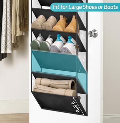 AOODA 10 Tier Clear Over the Door Shoe Organizer Storage, Deep Pockets Large Hanging Shoe Rack for Closet Door, Fit 20 Pairs Shoe Holder Hanger for Sneakers, Boots (Black) - Image 3