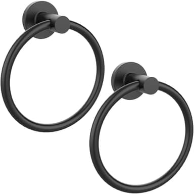 Matte Black Towel Ring 2Pack, SUS304 Stainless Steel Hand Towel Holder for Bathroom Kitchen, Modern Style Towel Hanger, Thicken Ring Towel Holder, Towel Rack Round Wall Mounted (2, Black) - Image 1
