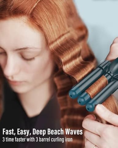Waver Curling Iron Wand - BESTOPE PRO 5 in 1 Curling Wand Set with 3 Barrel Hair Crimper for Women, Fast Heating Crimper Wand Curler in All Hair Type - Green - Image 3