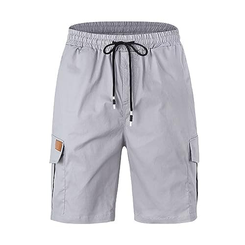 Mens Casual Twill Cargo Shorts Cotton Drawstring Classic Cargo Stretch Short with 6 Pockets Light Grey-M - Image 1