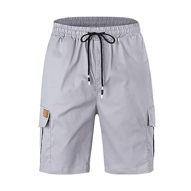 Mens Casual Twill Cargo Shorts Cotton Drawstring Classic Cargo Stretch Short with 6 Pockets Light Grey-M - Image 1