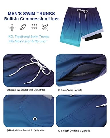 SILKWORLD Mens Swimming Trunks with Compression Liner Quick Dry 5 inch Swim Shorts with Zipper Pockets, Grey Gradient, Small - Image 5