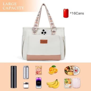 Lunch Bag Lunch Box Women - Leakproof Insulated Lunch Cooler Bag for Women - Large Lunch Tote Bags Adults, White - Image 3