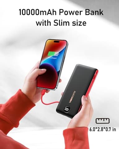 VEEKTOMX Portable Charger with Built in Cables 10000mAh, Power Bank for iPhone with AC Wall Plug, Fast Charging USB C Slim Battery Pack with LED Display Compatible with iPhone15/14/13, Samsung - Image 7