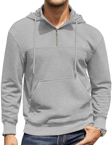 3rd hill Men's Quarter Zip Pullover Hoodies Long Sleeve Weight 1/4 Half Zip Drawstring Hooded Sweatshirt Kangaroo Pocket Gray L - Image 1