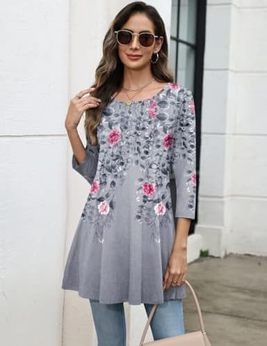 Zeagoo Summer Tops Trendy Three-Quarter Sleeve Women Shirts Floral Print Casual Blouses Business Outfits 2025 - Image 4