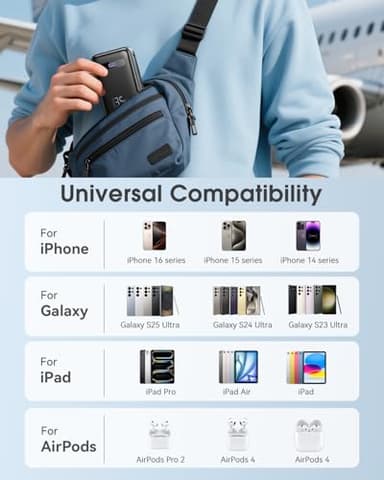 EnergyQC Power Bank, 20,000mAh 35W PD 3.0+QC 4.0 Fast Charging Portable Charger with Built-in Lightning & USB-C in&Out Cables, Battery Pack for iPhone 16/15/14 Series, Galaxy, iPad, AirPods, Black - Image 9