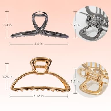 Kitsch Metal Hair Clips for Women - Durable & Elegant Metal Claw Clips, Perfect for Everyday Use & Special Occasions | Ideal Gifts for Women - Gold & Hematite - 4 Pieces - Image 2