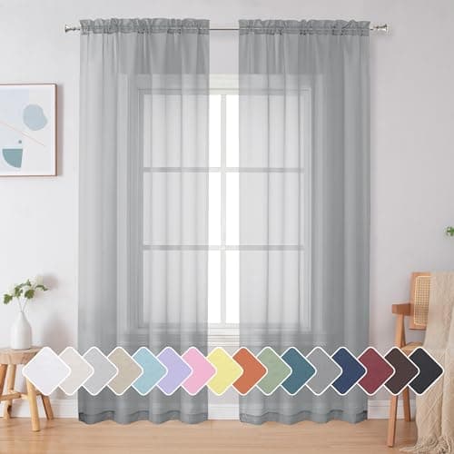 Simplebrand Light Grey Sheer Curtains 84 Inches Long, Light Filtering Rod Pocket Solid Color Window Sheer Curtain Panels, Elegant Curtains & Drapes for Living Room, Bedroom 2 Panels (42" W x 84" L) - Image 1