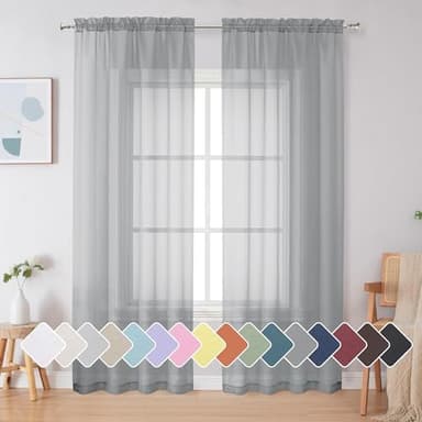 Simplebrand Light Grey Sheer Curtains 84 Inches Long, Light Filtering Rod Pocket Solid Color Window Sheer Curtain Panels, Elegant Curtains & Drapes for Living Room, Bedroom 2 Panels (42" W x 84" L) - Image 1