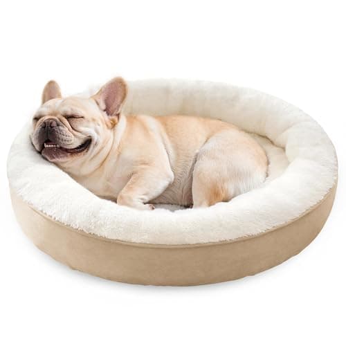 Love's cabin Round Donut Cat and Dog Cushion Bed, 30in Pet Bed for Medium or Large Dogs, Anti-Slip & Water-Resistant Bottom, Soft Durable Fabric Pet beds, Washable Calming Cat & Dog Bed Camel - Image 1