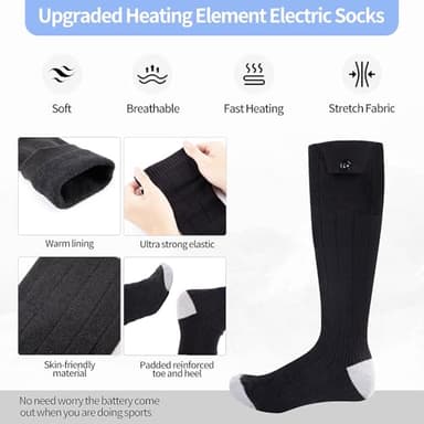 ZUOYI Heated Socks, Heated Socks for Men Women Rechargeable Washable, 5000mAh Battery with 4 Heating Levels for Hunting, Camping, Walking, Fishing (Black & Gray, Unisex-Adult) - Image 3