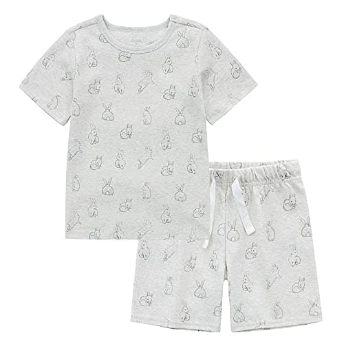 Owlivia Kids Pjs Set, Boys Girls Summer Short-Sleeve Sleepwear, 100% organic cotton Toddler Pajamas(2 Years, Rabbit Gray) - Image 1