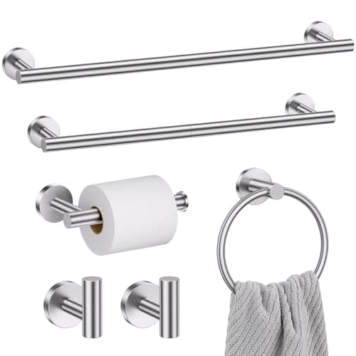 Bathroom Hardware Set, 6-Piece Towel Bar Set Brushed Nickel Towel Holder Set Includes 19.68/23.6 in Towel Bar,Toilet Paper Holder,Towel Ring and Towel Hook Wall Mount Bathroom Accessories Set - Image 1