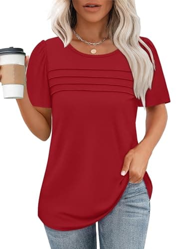 School Outfits for Teachers Short Sleeve Shirts for Womens Tops Dressy Casual Valentine Shirts Summer Work Blouses Plus Size Beach Vacation Clothes Red 2XL - Image 2