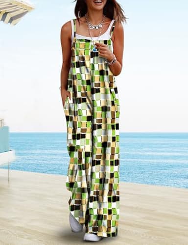 YESNO Women's Summer Boho Casual Jumpsuits Wide Leg Overalls Floral Print Baggy Rompers with Pockets S PZZCR 440 - Image 2