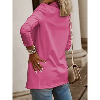 Womens Casual Long Sleeve Blazers Solid Color Knit Blazer Work Office Open Front Blazer Jacket Pink - Image 4