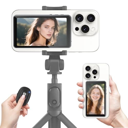 Wireless Selfie Monitor Screen for iPhone & Android, 1800mAh Magnetic Phone Vlog Selfie Screen with Bluetooth Remote, 3-Level Brightness, Wireless Mirroring for Back Camera TikTok Live No Delay Grey