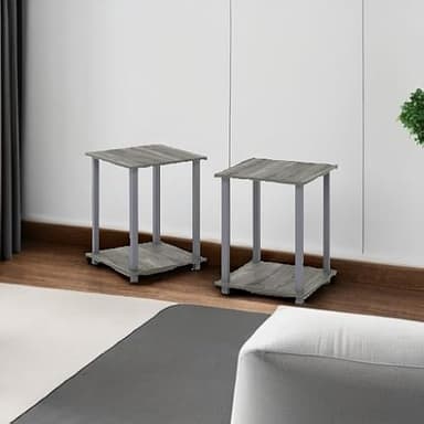 Furinno Simplistic Set of 2 End Table, French Oak Grey/Grey - Image 6
