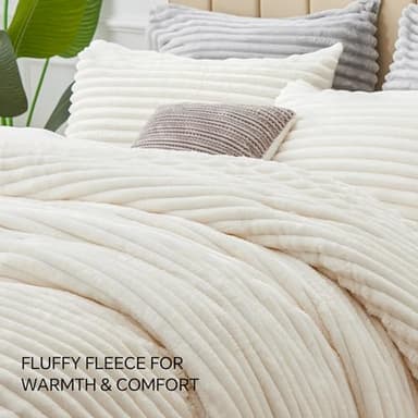 BEDELITE Fleece Queen Comforter Set -Super Soft & Warm Fluffy Cream White Bedding, Luxury Fuzzy Heavy Bed Set for Winter with 2 Pillow Cases - Image 8