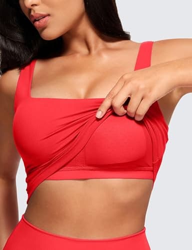 CRZ YOGA Butterluxe Womens Square Neck Longline Sports Bra - Workout Crop Tank Tops Padded Yoga Camisole with Built in Pads Deep Red Small - Image 3