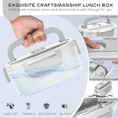 AsFrost Hot Lunch Box for Adults, 80W Fast Electric Lunch Box, 3 IN 1 Leakproof Lunch Electric Box Food Heater for 12/24/110V Car, Truck, Office Use, Food-Grade SS Container Heated LunchBox - Grey - Image 6