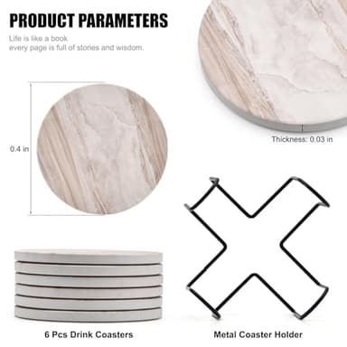 6Pcs Drink Coasters with Holder, Marble Style Ceramic Drink Coaster, Absorbent Coasters Set Suitable for Kinds of Cups, Modern Style Coasters for Coffee Table, 4 Inches - Image 2