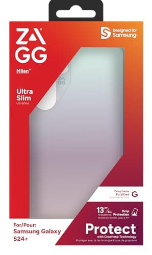 ZAGG Milan Samsung Galaxy S24+ Case - Semi-Transparent, Runway-Inspired Design, Graphene Reinforced, 13ft Drop Protection, Eco-Friendly, Wireless Charging Compatible, Iridescent - Image 3