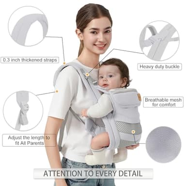 Shiaon Baby Carrier Newborn to Toddler(7-30lbs), Toddler Carrier with Adjustable Shoulder Strap, Baby Holder Carrier with Breathable Mesh Fabric, Grey - Image 3