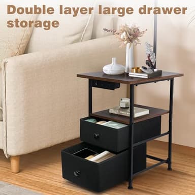 PESRAE Floor Lamp with Table & 2 Drawers, End Table with 3 Color Temperature Reading Light, Side Table Lamp with USB & Type C & AC Charging Port for Living Room, Bedroom - Image 2